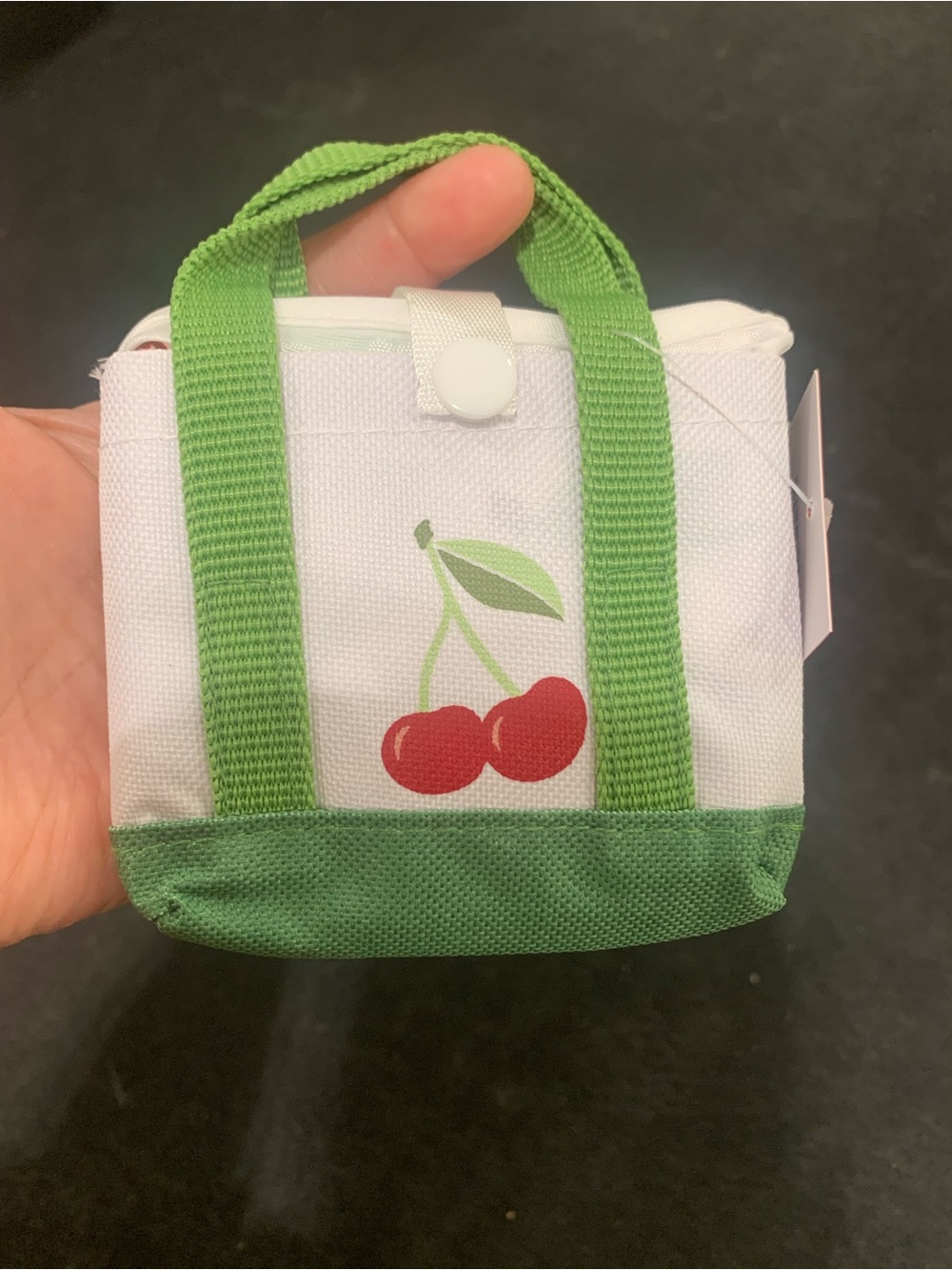 Cherry Print Mini Tote Bag - Green and White